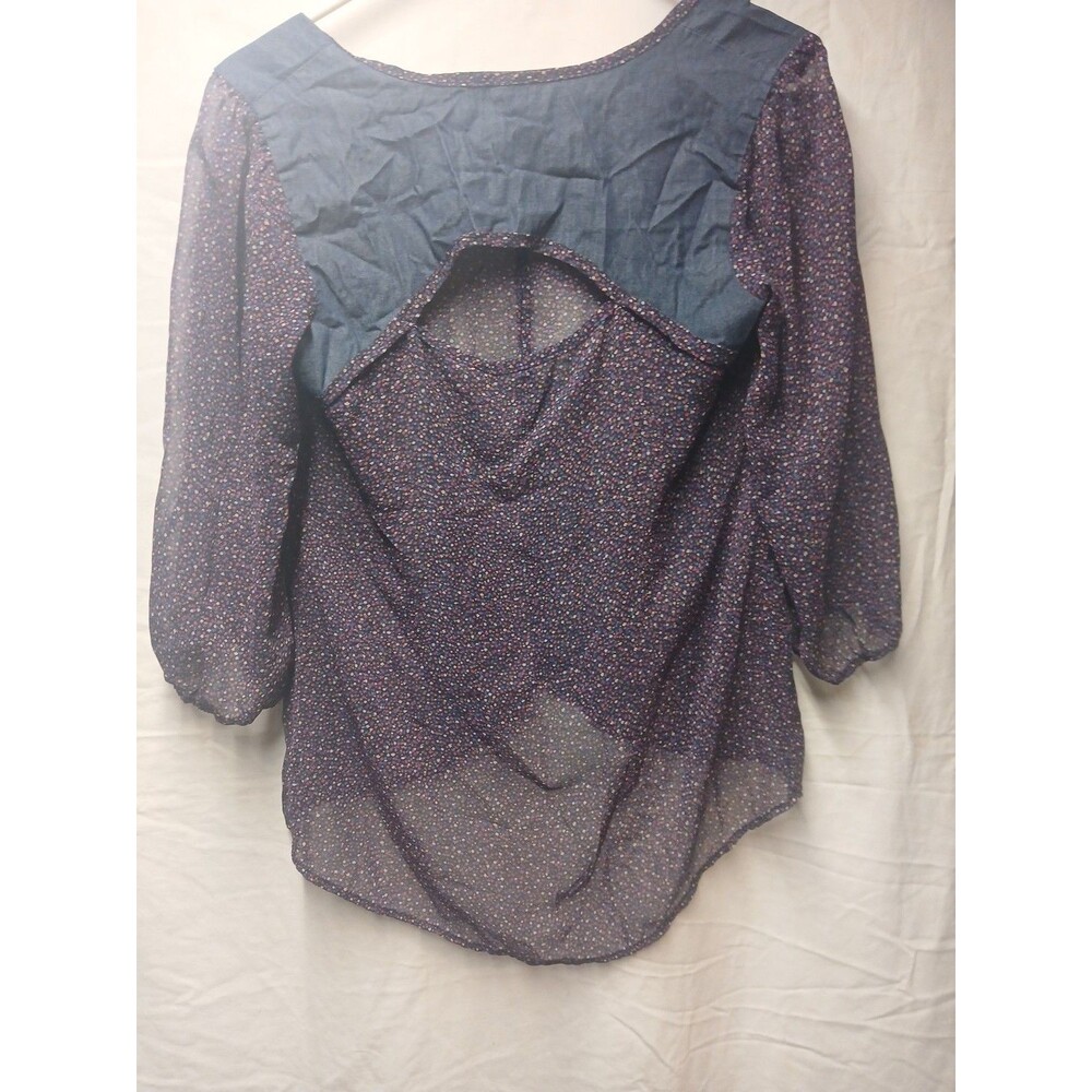 Lily Rose Women's Top Floral Blouse Puff Sleeves Size Medium Highlow Purple - Picture 5 of 7